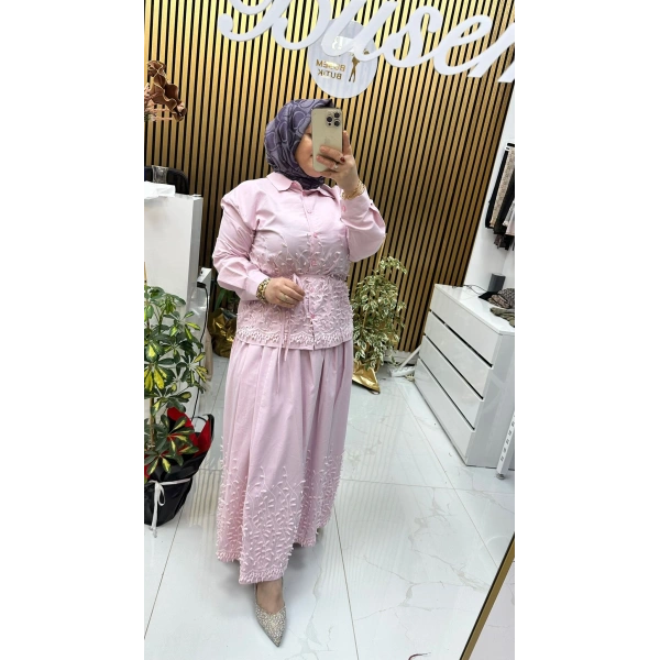 Çiçek Etekli Takım Pembe