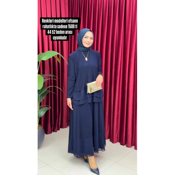 Fırfırlı Şık Takım Lacivert