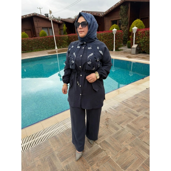 Mihriban Pantolonlu Takım Lacivert