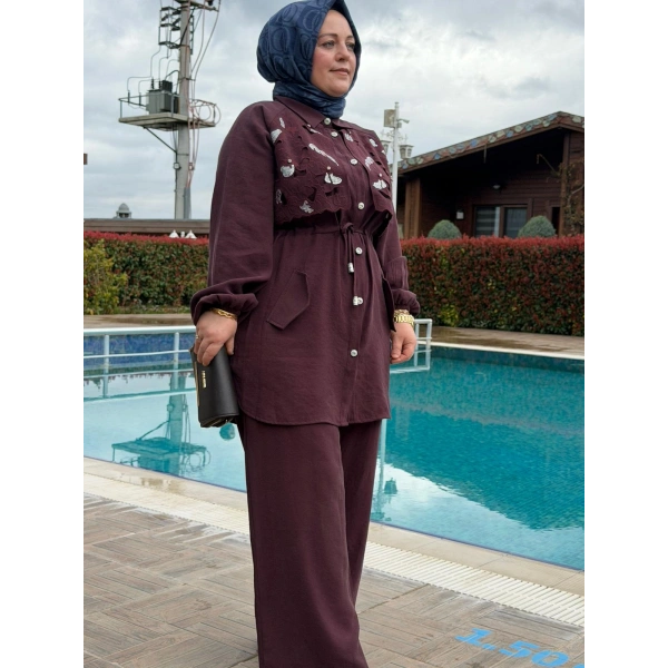 Mihriban Pantolonlu Takım Bordo