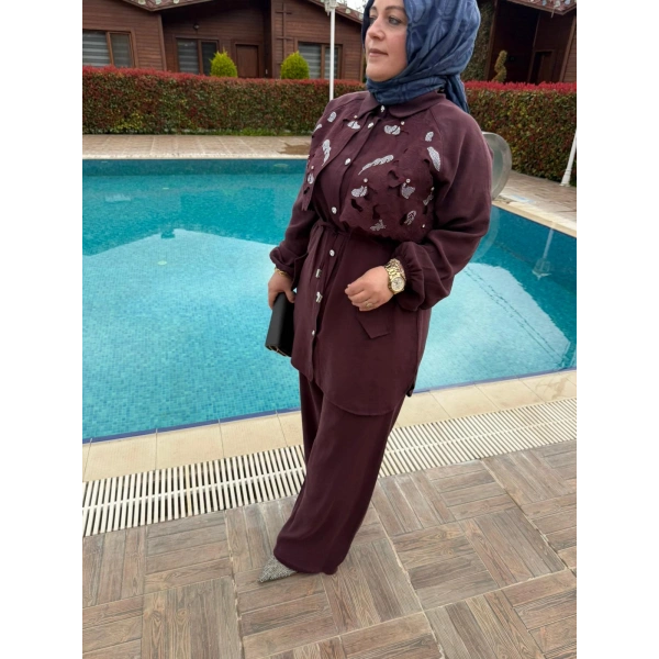 Mihriban Pantolonlu Takım Bordo