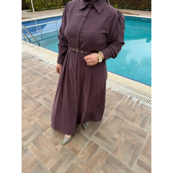 Mürdüm Elegan Luxe Kemer Detaylı Elbise