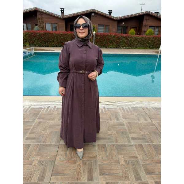 Mürdüm Elegan Luxe Kemer Detaylı Elbise