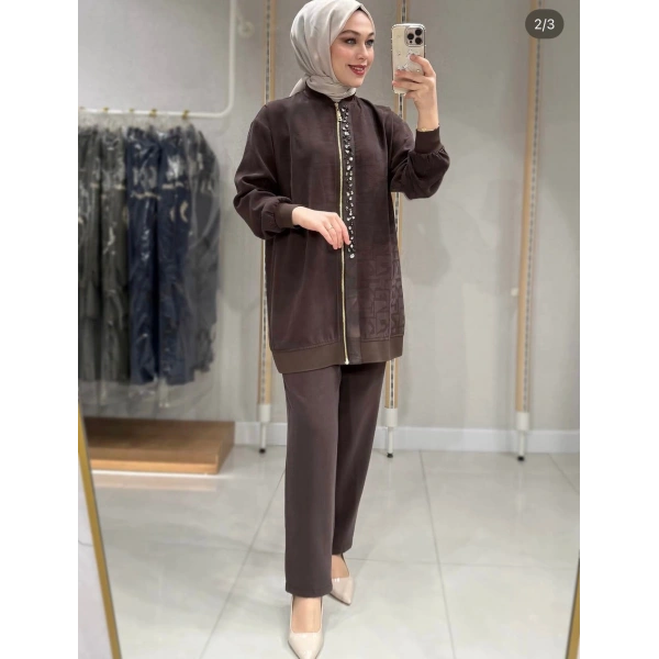 Duru İkili Pantolonlu Takım Kahverengi