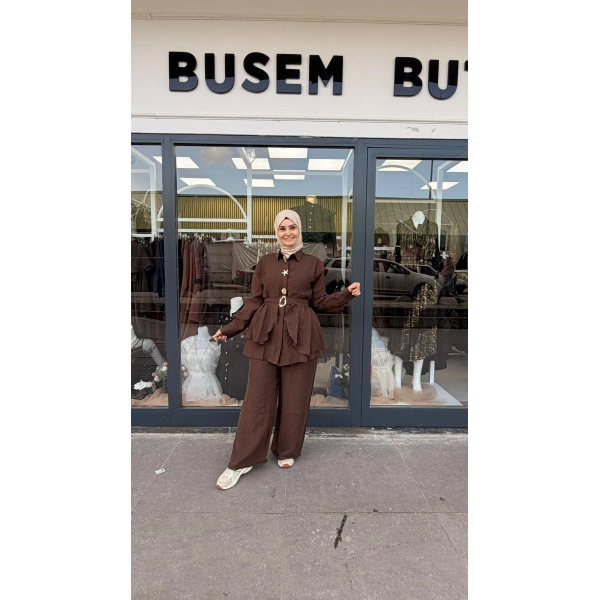 Mira İkili Pantolonlu Takım Kahverengi