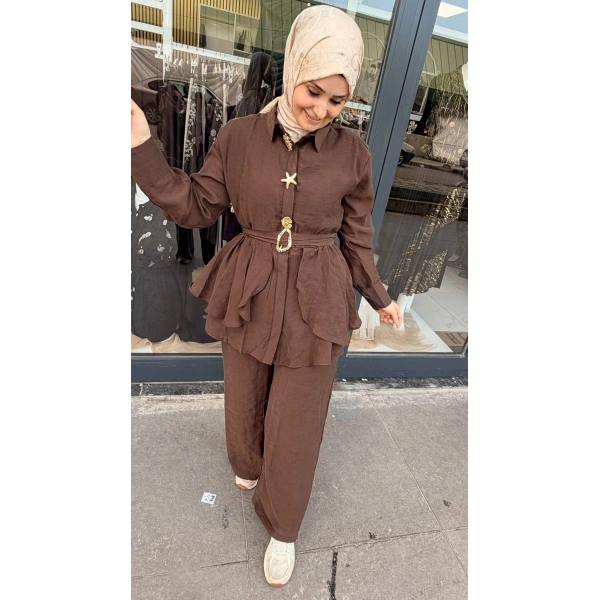 Mira İkili Pantolonlu Takım Kahverengi