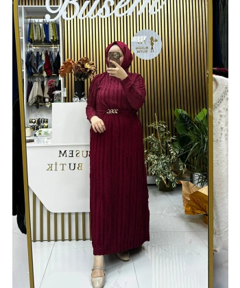 Bürümcük Gold Kemer Elbise Bordo