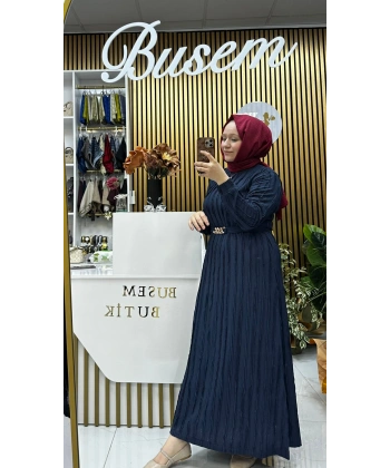 Bürümcük Gold Kemer Elbise Lacivert