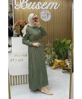 Bürümcük Gold Kemer Elbise Yeşil