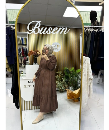 Bürümcük Fırfır Elbise Kahverengi