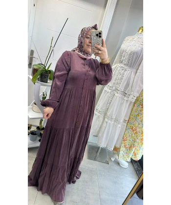 İpek Kupra Elbise Mürdüm