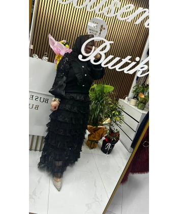 İncili İthal Etek Siyah