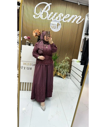 Çiçek Etekli Takım Bordo