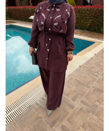Mihriban Pantolonlu Takım Bordo