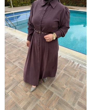 Mürdüm Elegan Luxe Kemer Detaylı Elbise