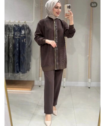 Duru İkili Pantolonlu Takım Kahverengi