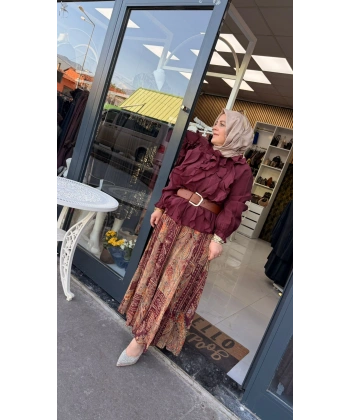Etnik Desen İkili Takım Bordo