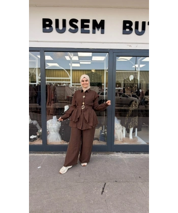 Mira İkili Pantolonlu Takım Kahverengi
