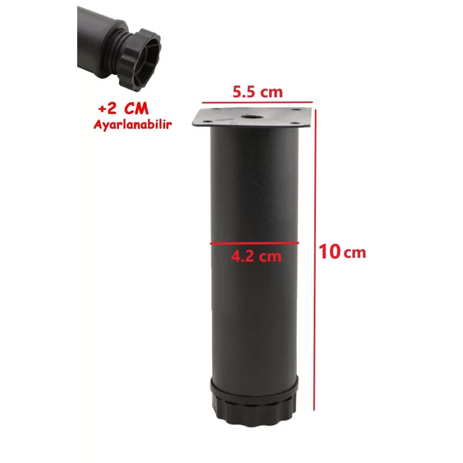 10 Cm Mat Siyah Metal Mobilya Kanepe Baza Koltuk Destek Ayağı Ayarlanabilir Ayak 42 Mm