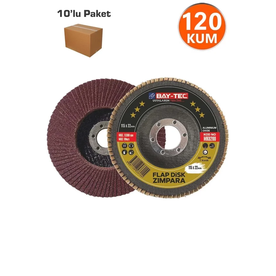 120 Kum Flap Disk Zımpara 115x22mm Kutu 10 Adet