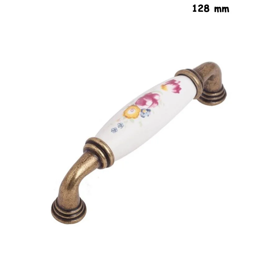128 mm Gül Porselen Antik Bakır Kulp Mobilya Kulpu