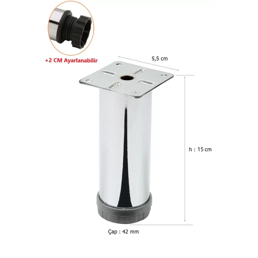 15 Cm Metal Ayarlanabilir Ayak Krom 42mm Koli 50 Adet