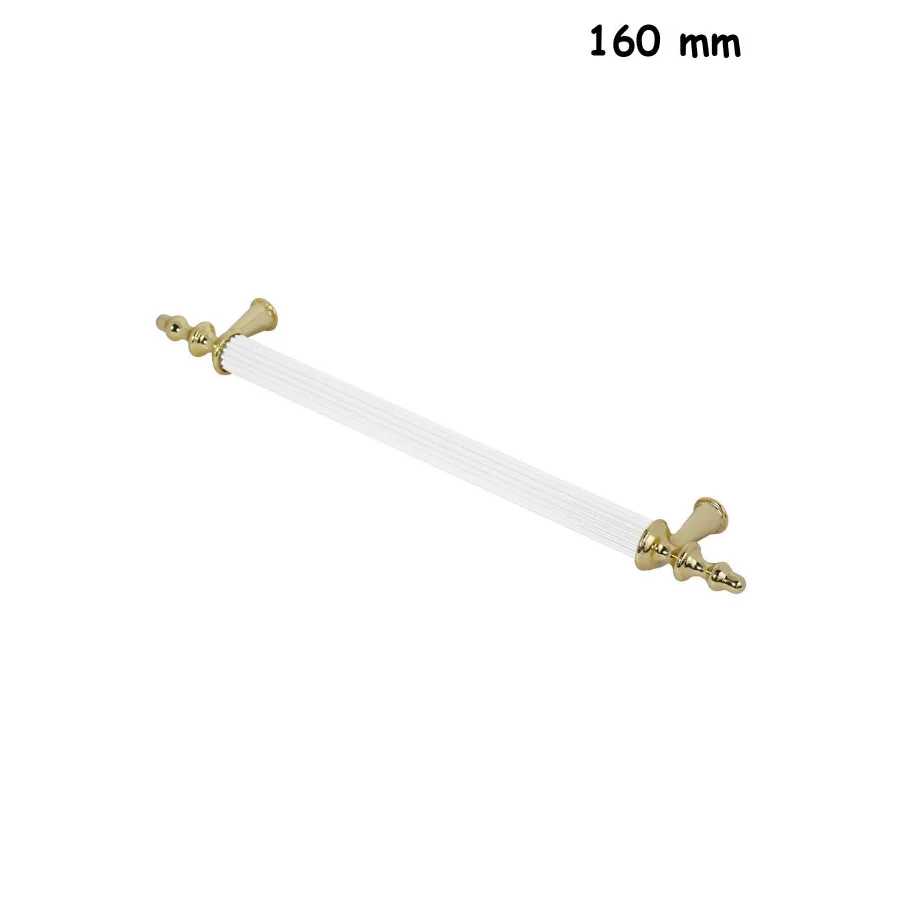 160 mm Ovacık Altın-Beyaz Rustik Metal Kulp Mobilya Dolap Kapak Çekmece Kulpu Gold