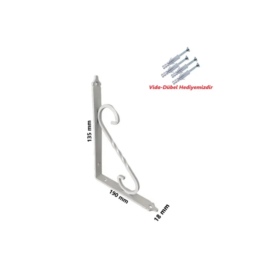 190x135 Beyaz Ferforje Metal Raf Altı L Ayak