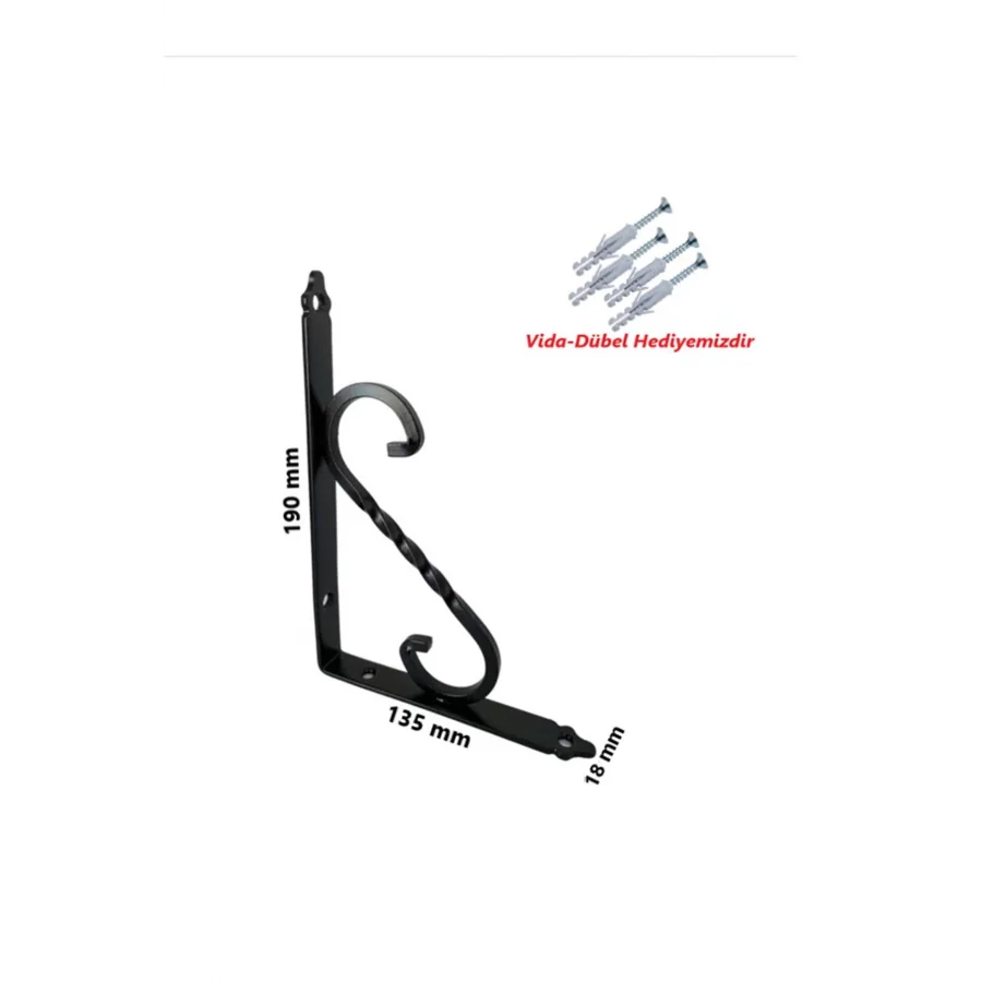 190x135 Siyah Ferforje Metal Raf Altı L Ayak