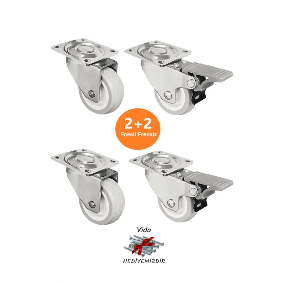 2 Frenli 2 Frensiz Döner Tablalı 50lik Bilyalı Teker Masa Dolap Sehpa Mobilya Tekeri