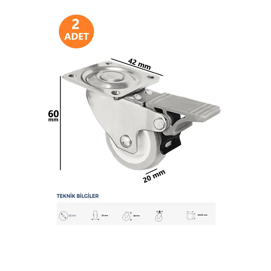 2 Frenli 2 Frensiz Döner Tablalı 50lik Bilyalı Teker Masa Dolap Sehpa Mobilya Tekeri