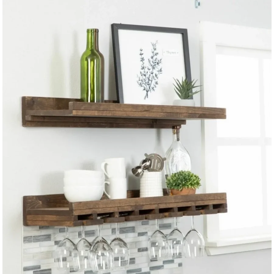 2li Ahşap Şaraplık Duvar Barı Rafı 60x14x20 Cm