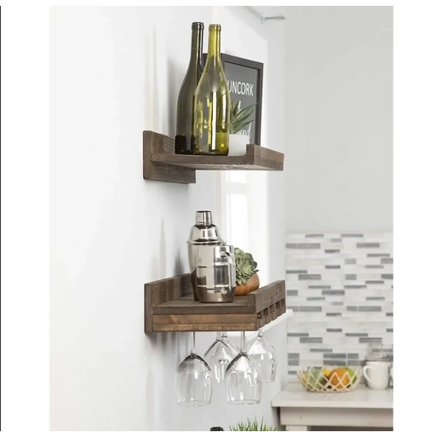 2li Ahşap Şaraplık Duvar Barı Rafı 60x14x20 Cm