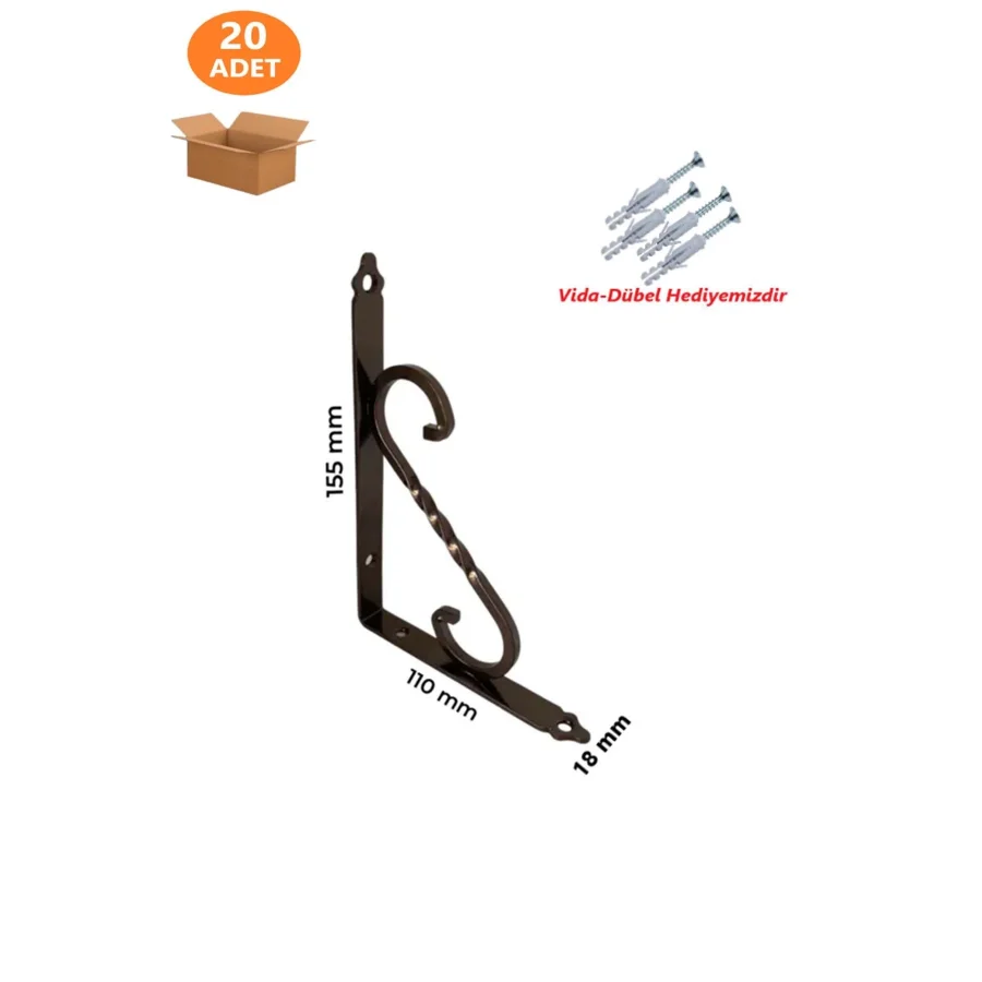 20 Adet 155x110 Eskitme Bakır Ferforje Metal Raf Altı L Ayak