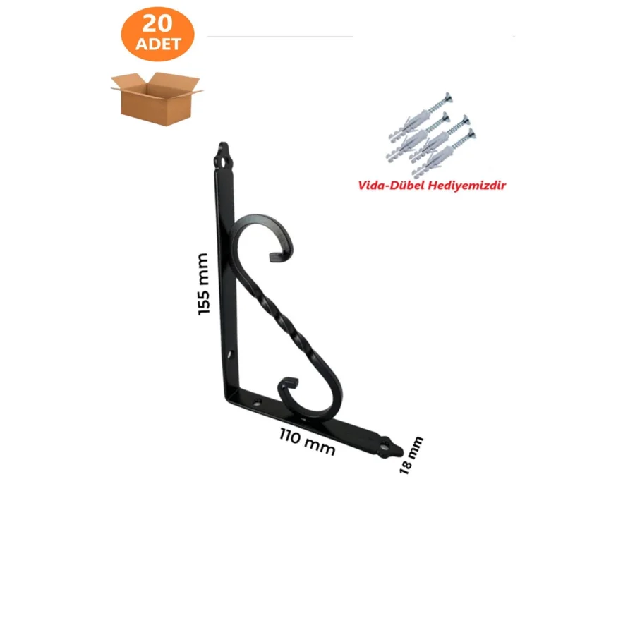 20 Adet 155x110 Siyah Ferforje Metal Raf Altı L Ayak