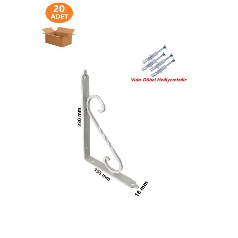20 Adet 230x155 Beyaz Ferforje Metal Raf Altı L Ayak
