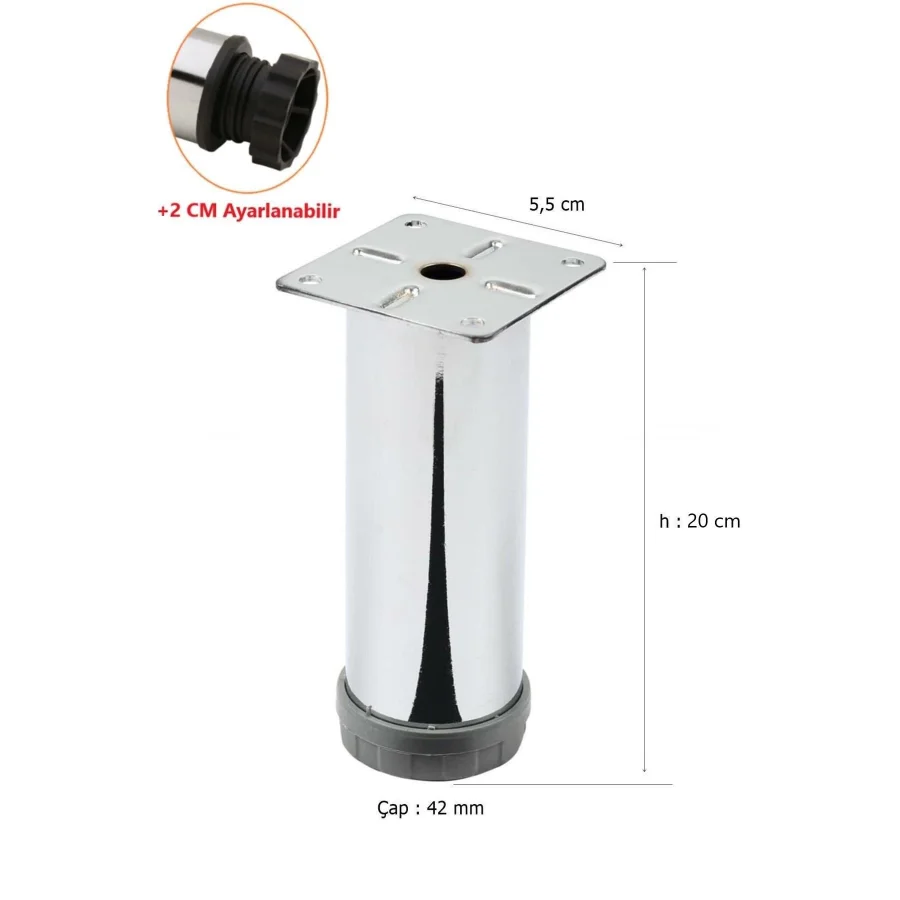 20 Cm Metal Ayarlanabilir Krom Ayak 42 Mm