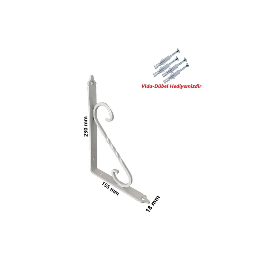 230x155 Beyaz Ferforje Metal Raf Altı L Ayak