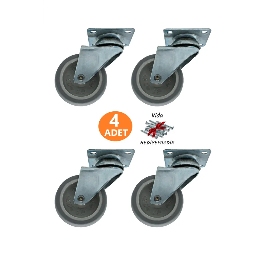 4 Adet 75lik Döner Tablalı Bilyalı Teker Masa Dolap Sehpa Mobilya Tekeri 75x25