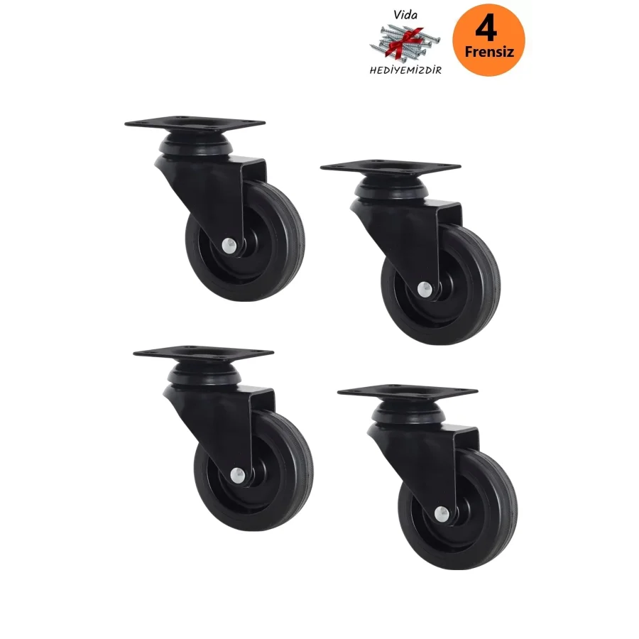 4 Adet 75lik Döner Tablalı Siyah Teker Bilyalı Mobilya Tekerleği