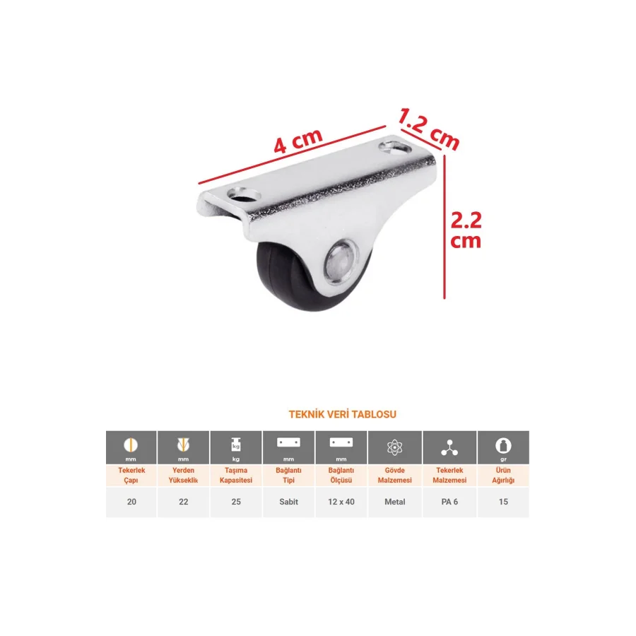 4 Adet Dar Sabit Tablalı 20lik Teker Valiz Sehpa Tekeri