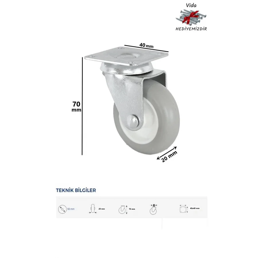 4 Adet Döner Tablalı 50lik Bilyalı Teker Masa Dolap Sehpa Mobilya Tekeri