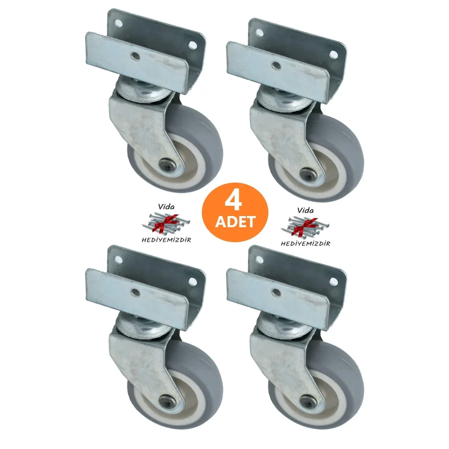 4 Adet U Geçme Döner Kısa Tablalı 50lik Teker Masa Dolap Sehpa Mobilya Tekeri