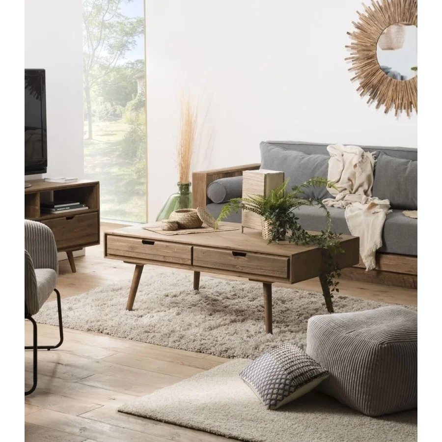 4 Çekmeceli İskandinav Tarzı Ahşap Orta Sehpa 120x40x60 Cm