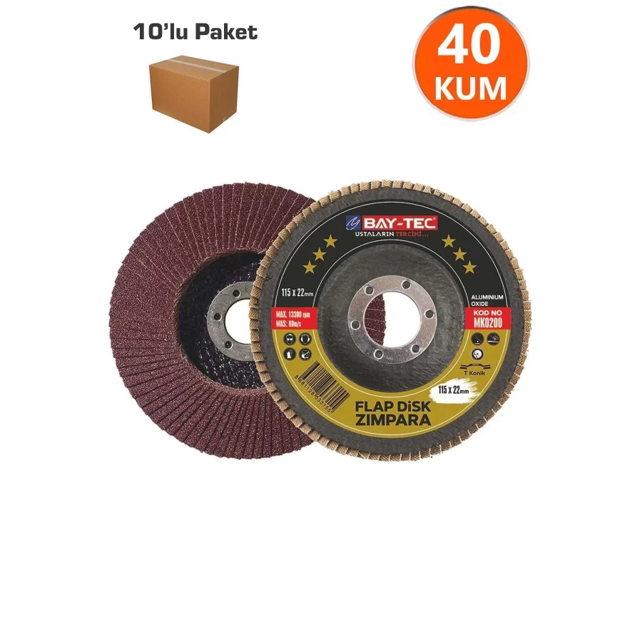 40 Kum Flap Disk Zımpara 115x22mm Kutu 10 Adet