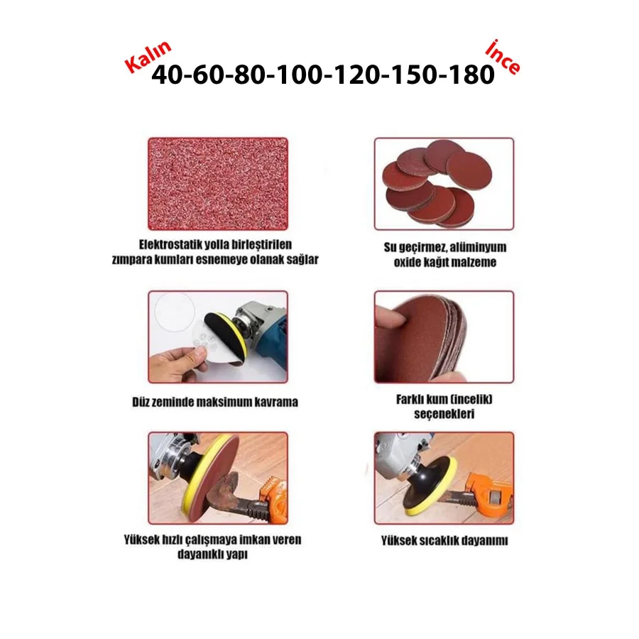 5 Adet 120 Kum Cırt Zımpara 180mm