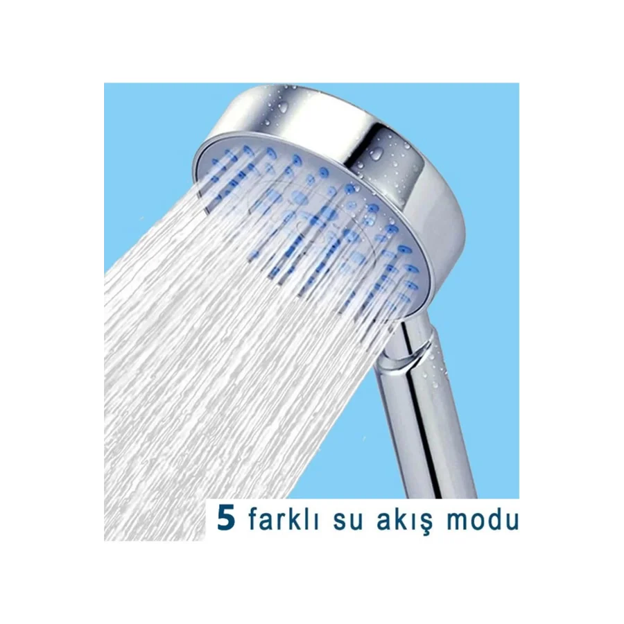 5 Fonksiyonlu Lüks Duş Seti Geniş Başlıklı Hortum Asma Aparatı Set