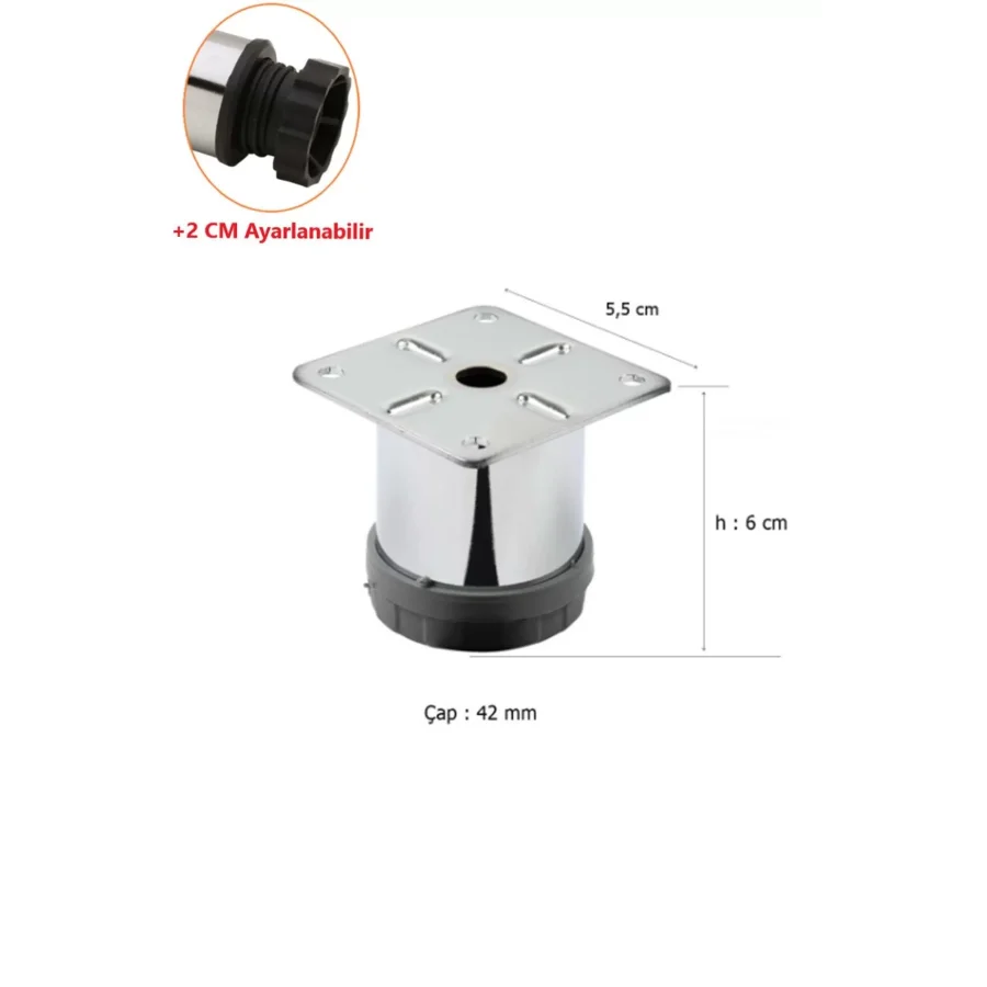 6 Cm Metal Ayarlanabilir Ayak Krom 42mm Koli 100 Adet