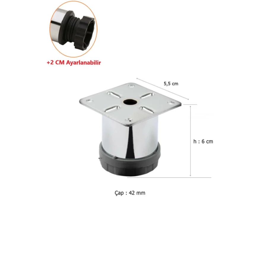 6 Cm Metal Mobilya Kanepe Baza Koltuk Metal Destek Ayağı Ayarlanabilir Krom Ayak 42 Mm