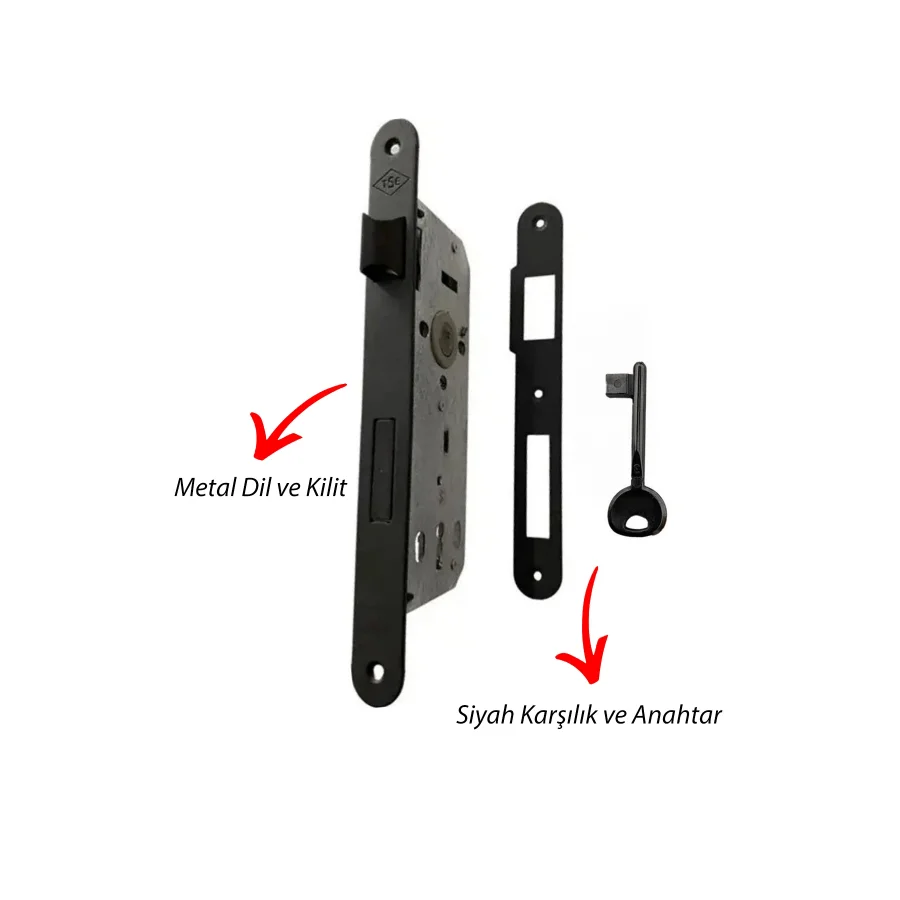 Premium Lama Siyah Rozetli Kapı Kolu Kilit Tam Set